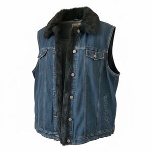 MARVIN RICHARDS Denim Vest with Faux Fur Collar Woman’s Size 2X Cottagecore